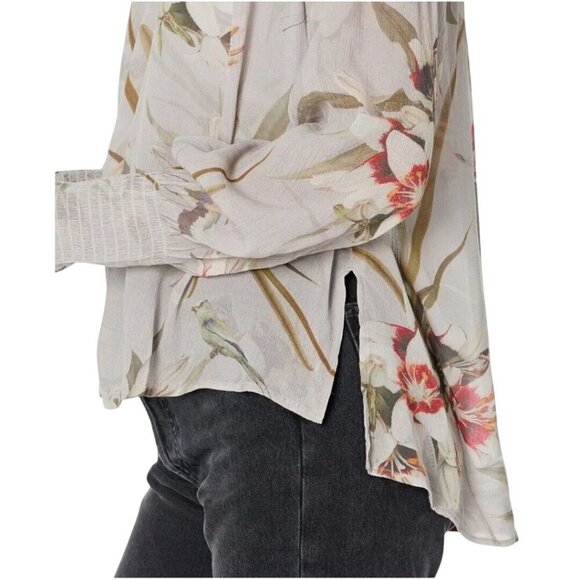 Allsaints Lara Kuroyuri Floral Long Sleeve Ruffled Blouse Quiet Luxury Size 2 - Picture 6 of 11